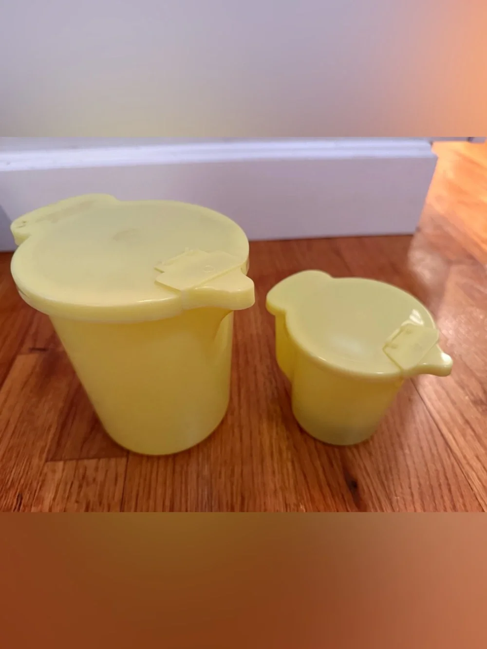 Vintage 1970's Yellow TUPPERWARE CREAMER and SUGAR Pour Flip Lid Containers
